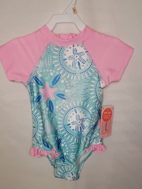 Floatimini Pink & Aqua Starfish One-Piece Swim Suit for Kids